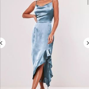 NWT Ruffle Midi Satin Dress